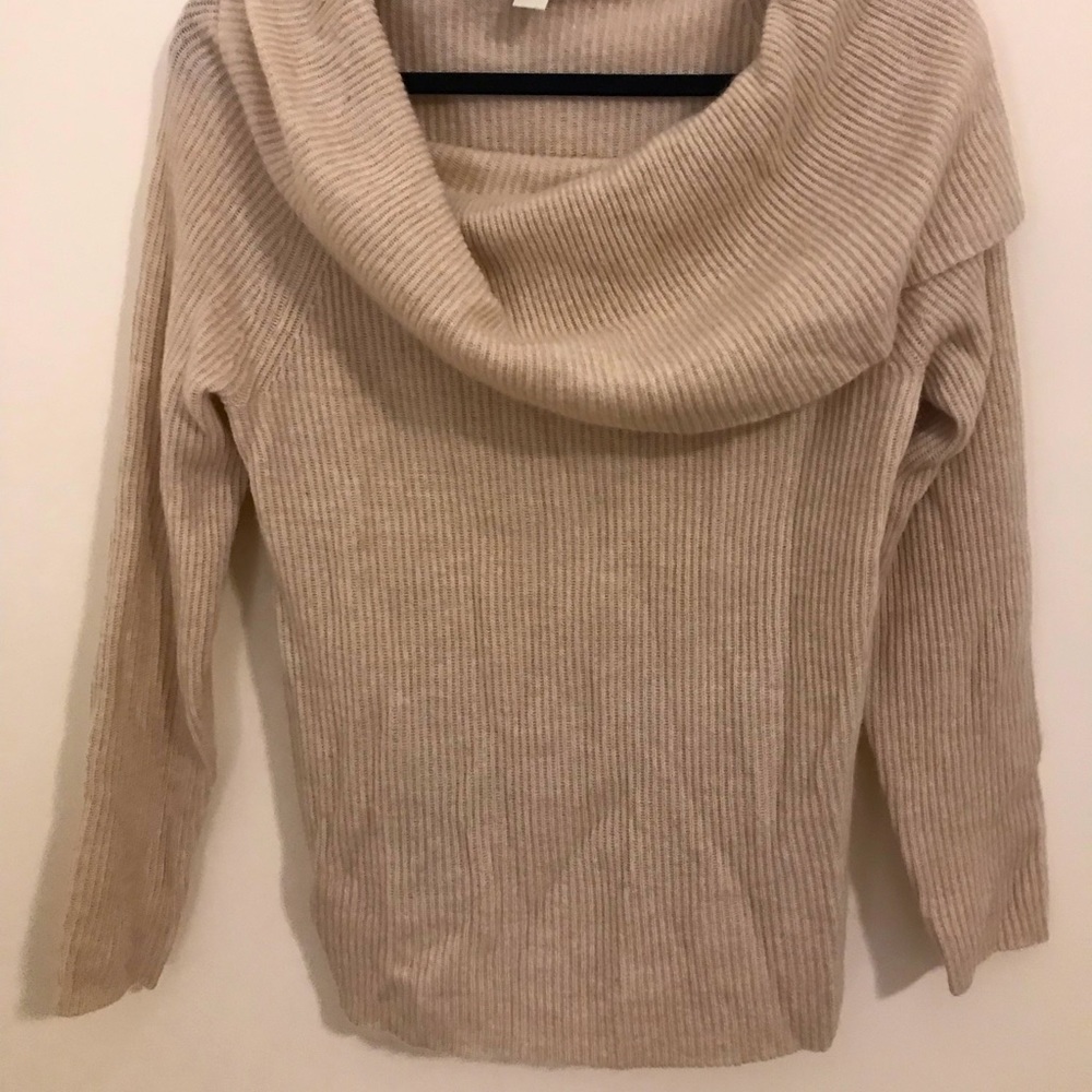 Cashmere Lark & Ro tan cowl-neck sweater
